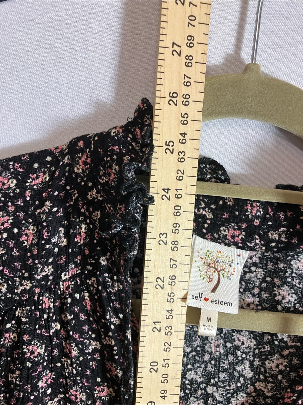 Self Esteem Black Sleeveless V-Neck Blouse with Pink Floral Print - Picture 6 of 9